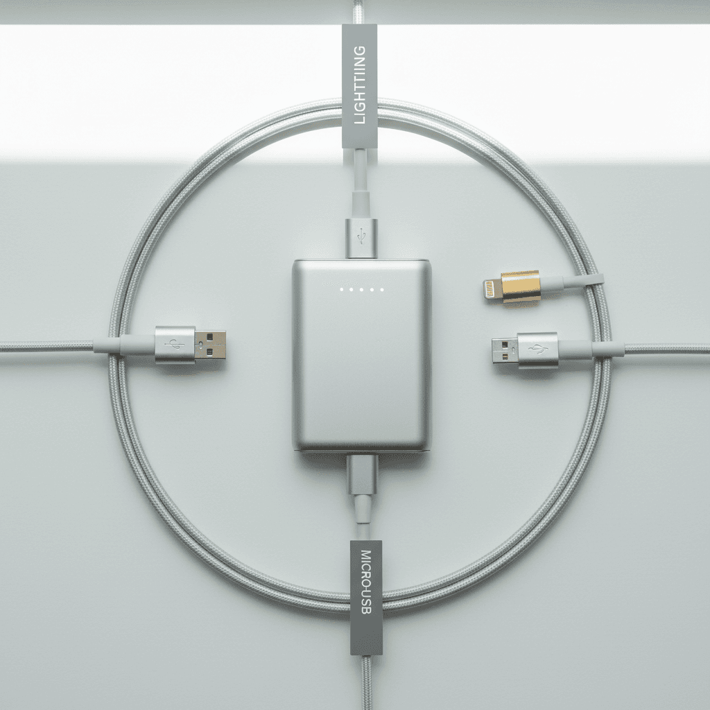 Multiple charging cables included with StayLit power bank rentals