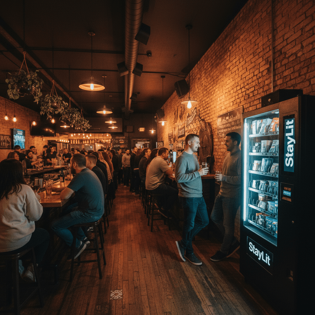 StayLit vending machine in a busy bar venue